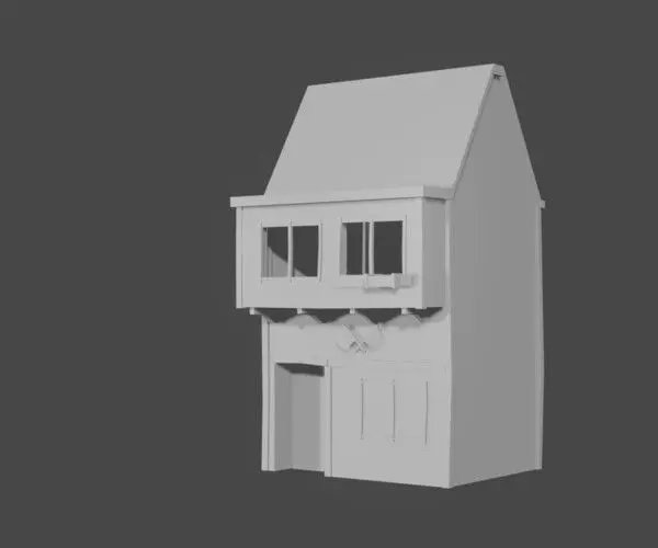 Medieval house Low-poly 3D model_0