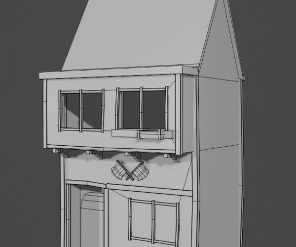 Medieval house Low-poly 3D model_1