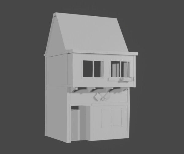 Medieval house Low-poly 3D model_2