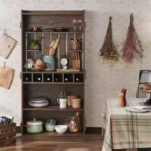 Wilburn Wood Standard Baker Rack with Wine Bottle Storage 3D model