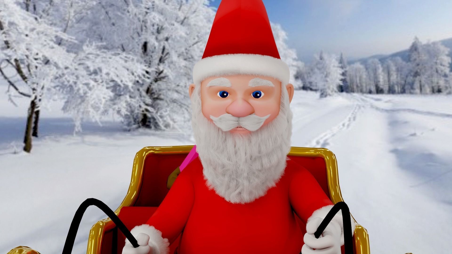 Fur Cartoon Santa Claus with deer Low-poly 3D model_5