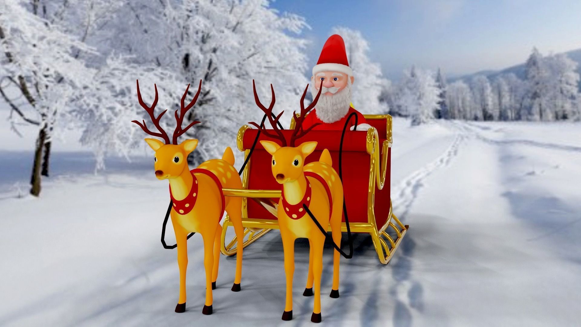 Fur Cartoon Santa Claus with deer Low-poly 3D model_2