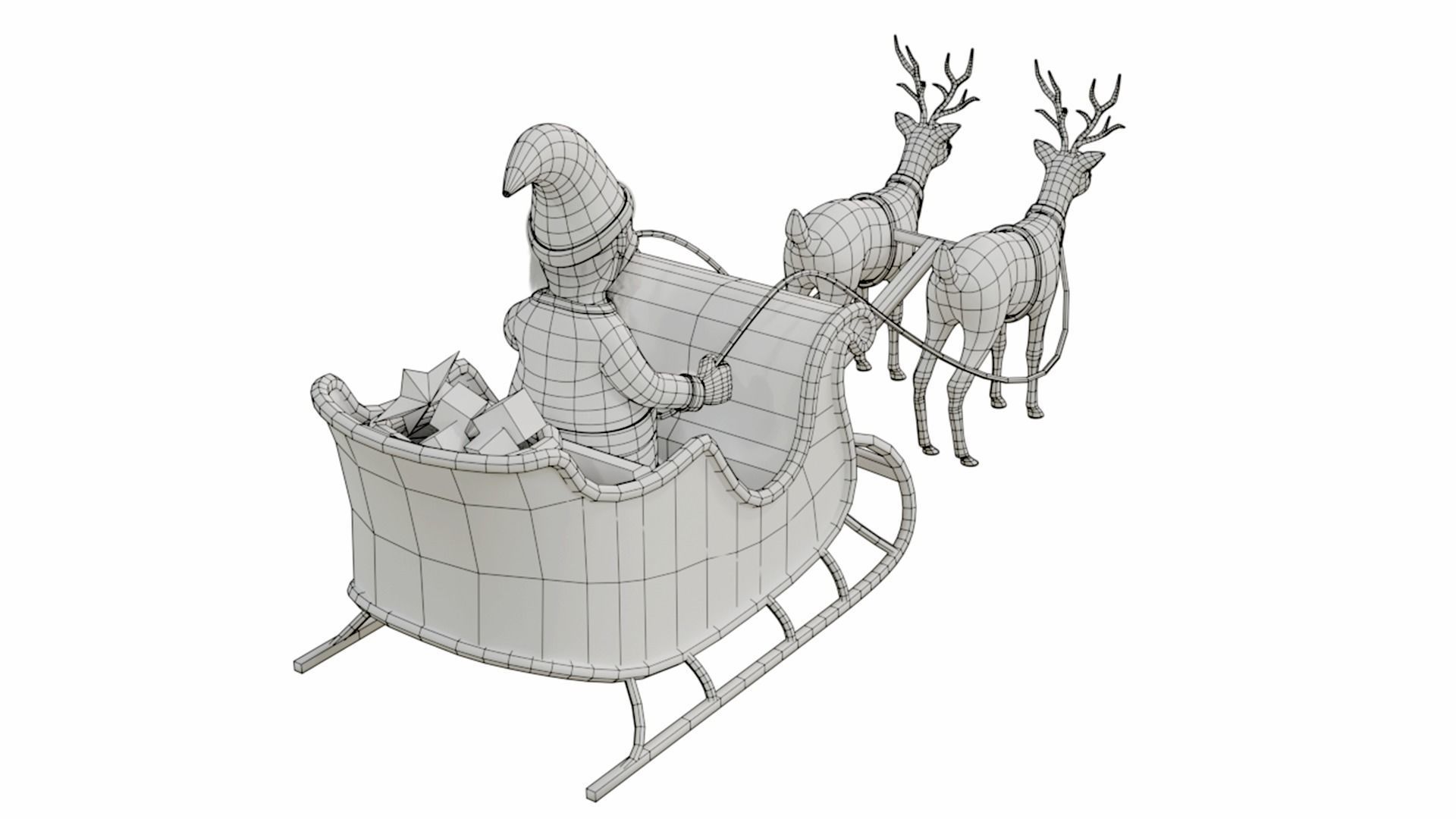 Fur Cartoon Santa Claus with deer Low-poly 3D model_16