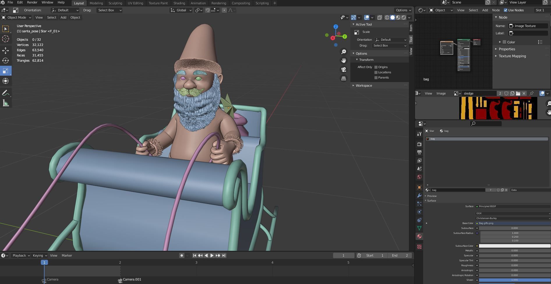 Fur Cartoon Santa Claus with deer Low-poly 3D model_11