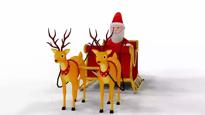Fur Cartoon Santa Claus with deer Low-poly 3D model