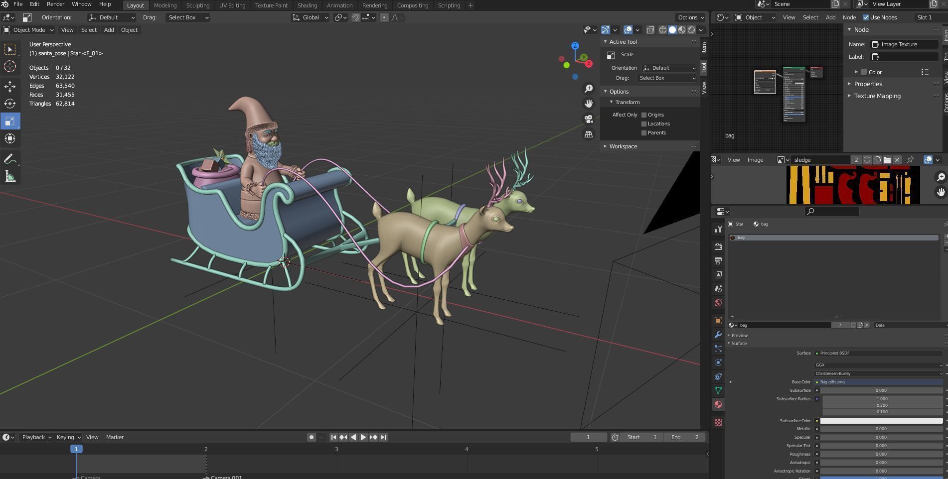 Fur Cartoon Santa Claus with deer Low-poly 3D model_10