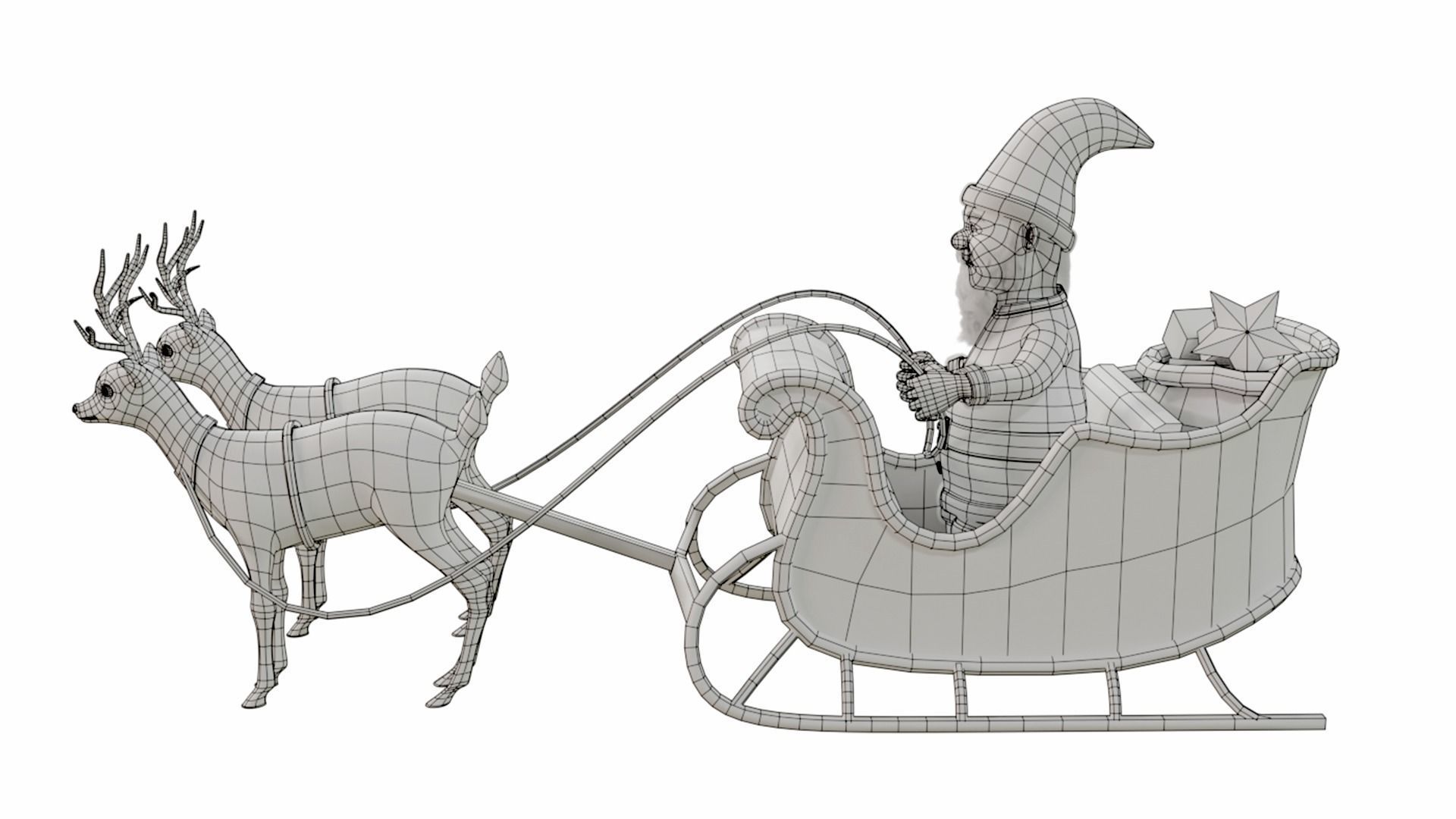 Fur Cartoon Santa Claus with deer Low-poly 3D model_17