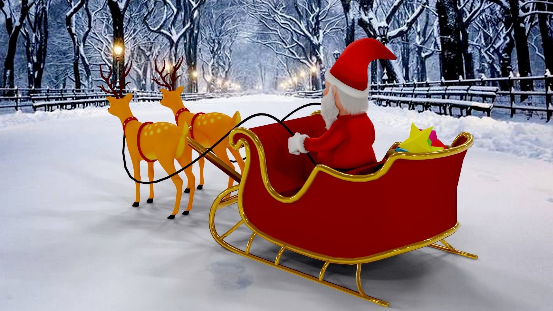 Fur Cartoon Santa Claus with deer Low-poly 3D model_6