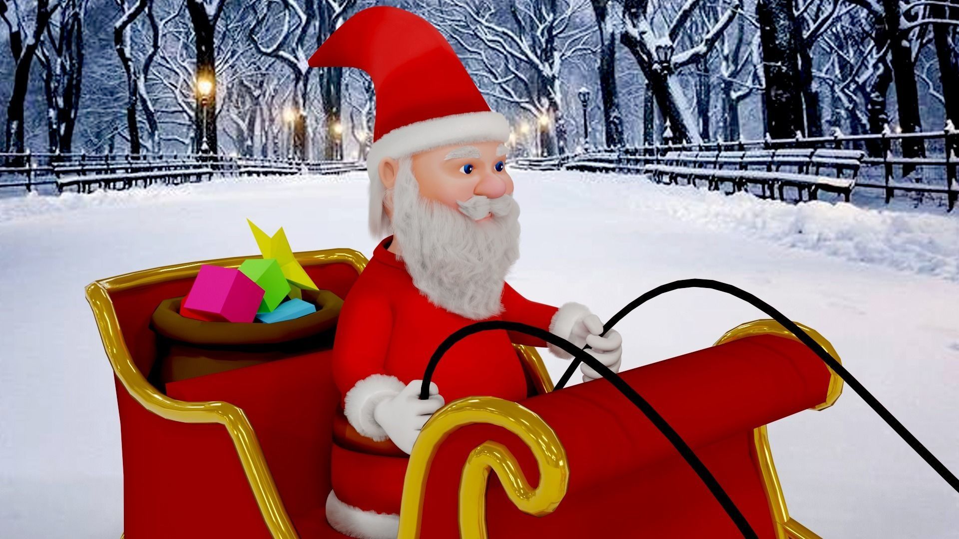 Fur Cartoon Santa Claus with deer Low-poly 3D model_4