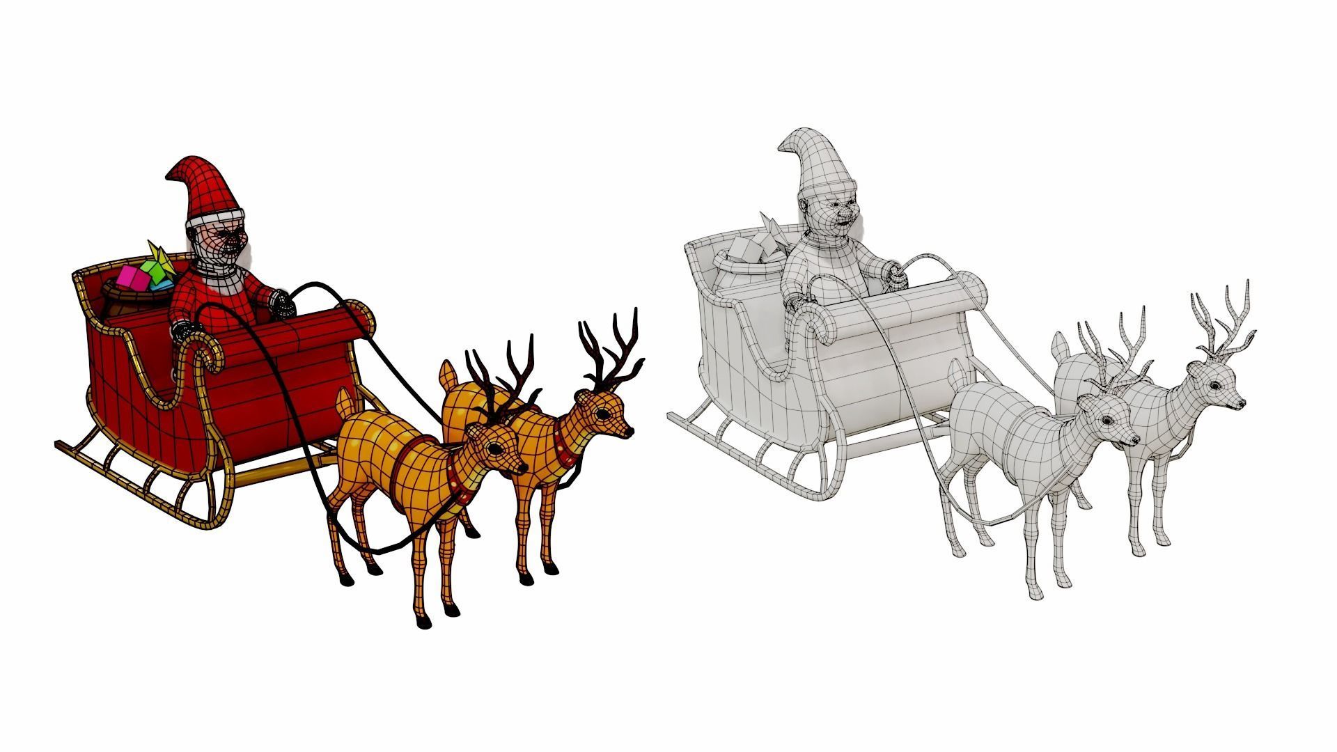 Fur Cartoon Santa Claus with deer Low-poly 3D model_15