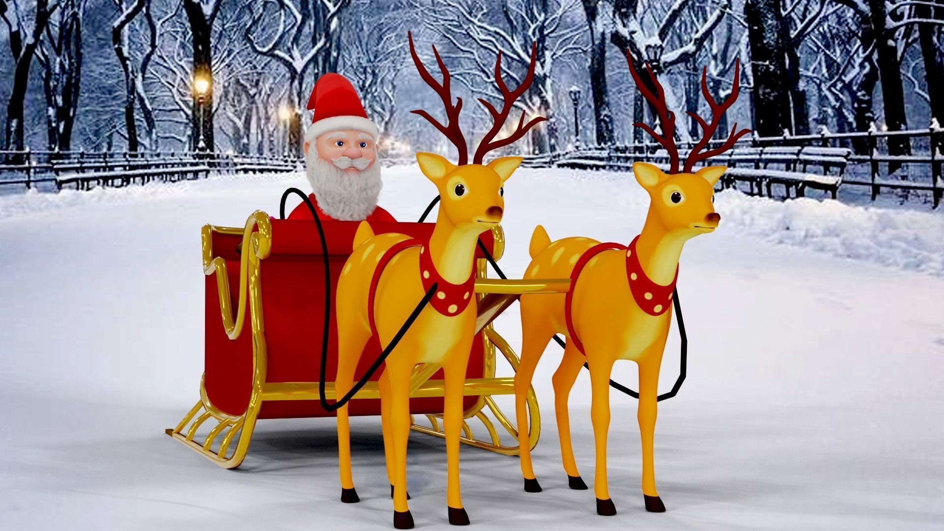 Fur Cartoon Santa Claus with deer Low-poly 3D model_8