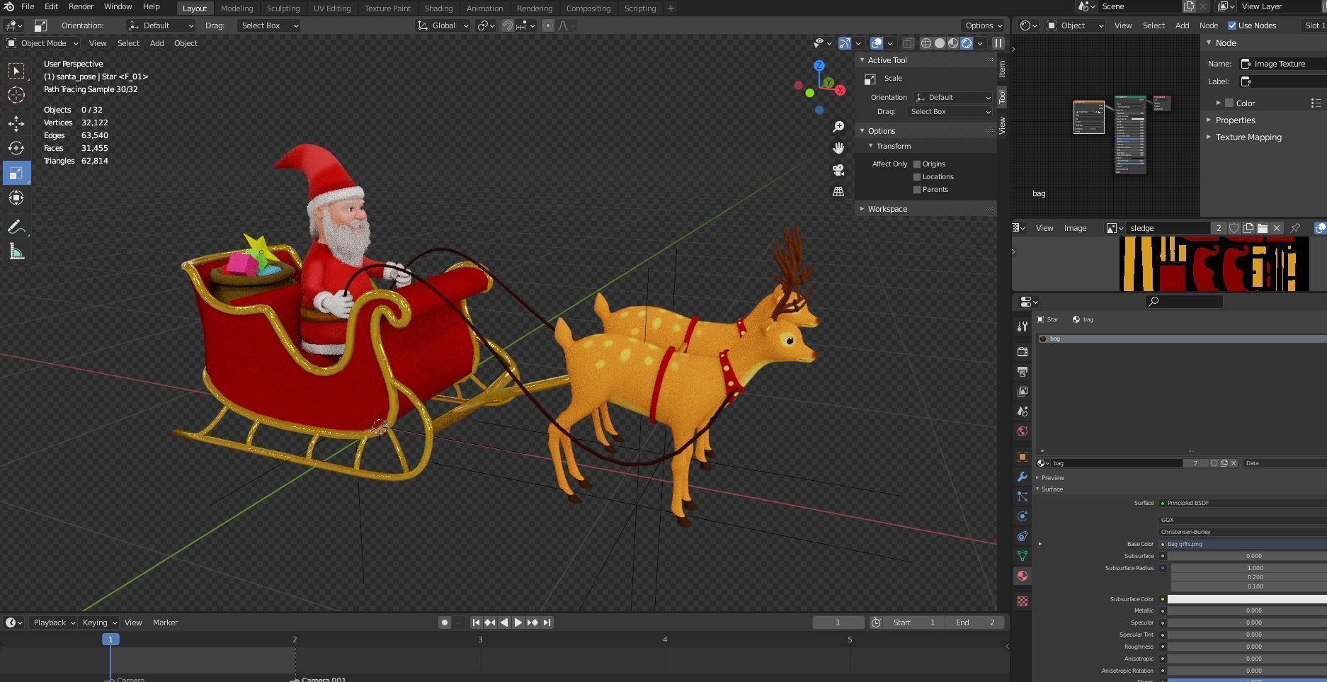 Fur Cartoon Santa Claus with deer Low-poly 3D model_13