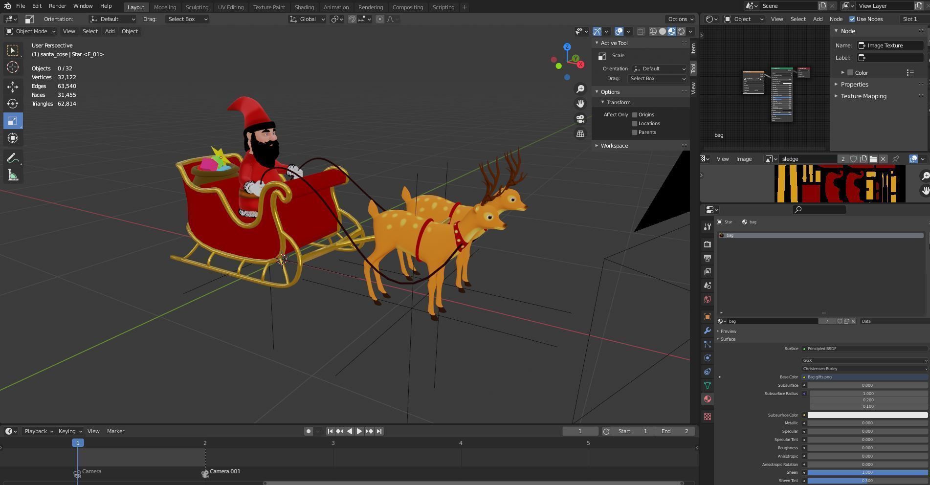 Fur Cartoon Santa Claus with deer Low-poly 3D model_9