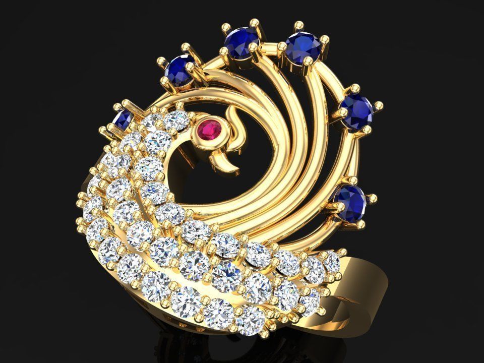 Peacock Ring - Bird ring 3D print model_2