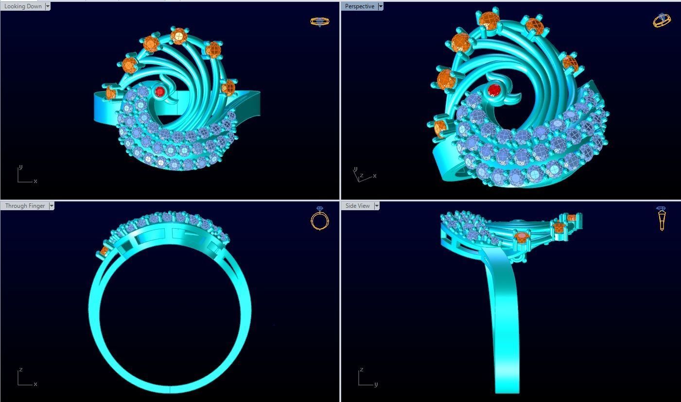 Peacock Ring - Bird ring 3D print model_5
