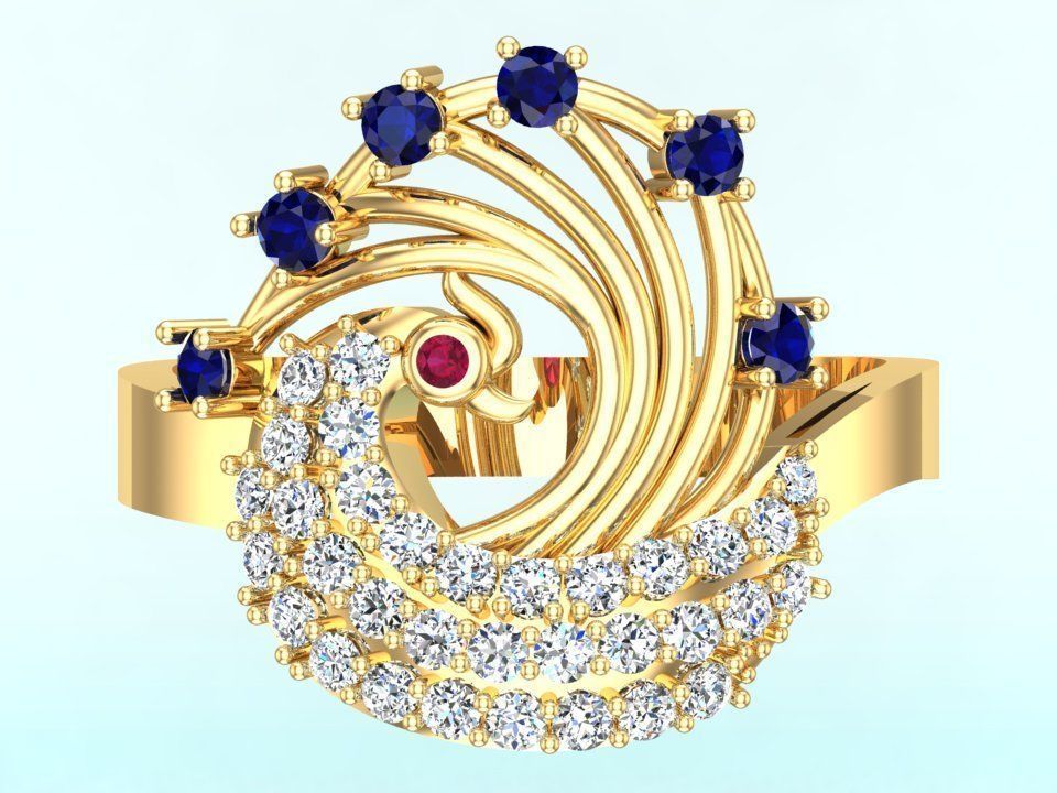 Peacock Ring - Bird ring 3D print model_3