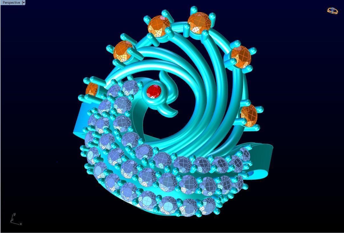 Peacock Ring - Bird ring 3D print model_4