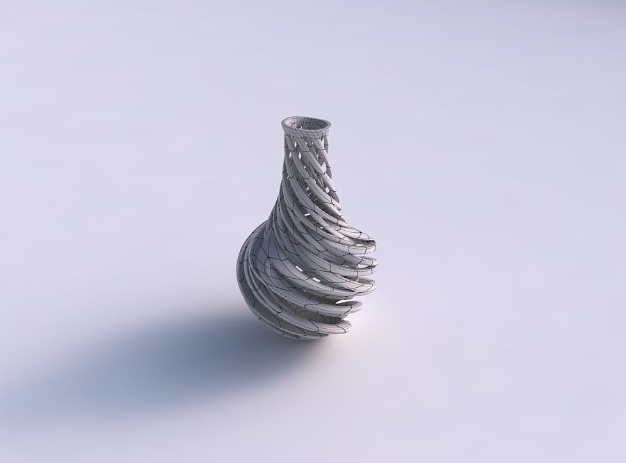 Vase bulged bottom with intertwining lines very twisted wavy 3D print model_5