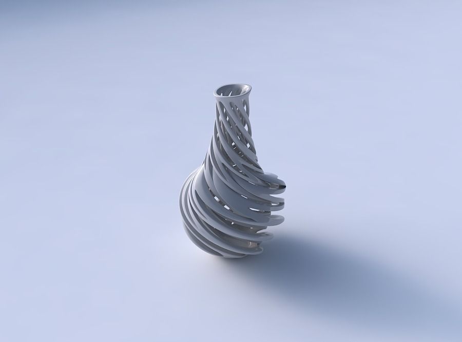 Vase bulged bottom with intertwining lines very twisted wavy 3D print model_3