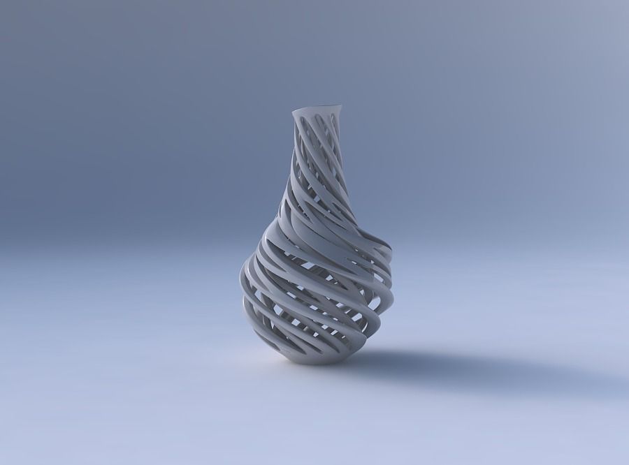 Vase bulged bottom with intertwining lines very twisted wavy 3D print model_4