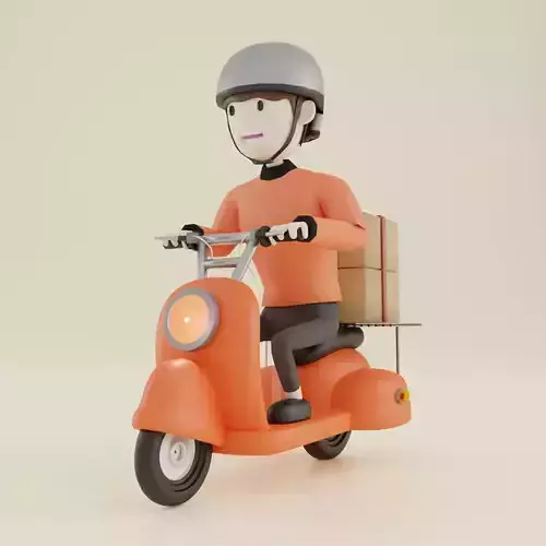 Scooter with delivery man Low-poly 3D model