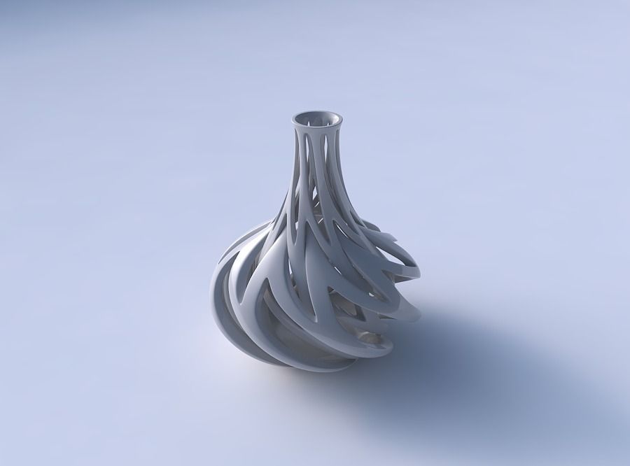 Vase bulged bottom with intertwining lines twisted and tapered 2 3D print model_3