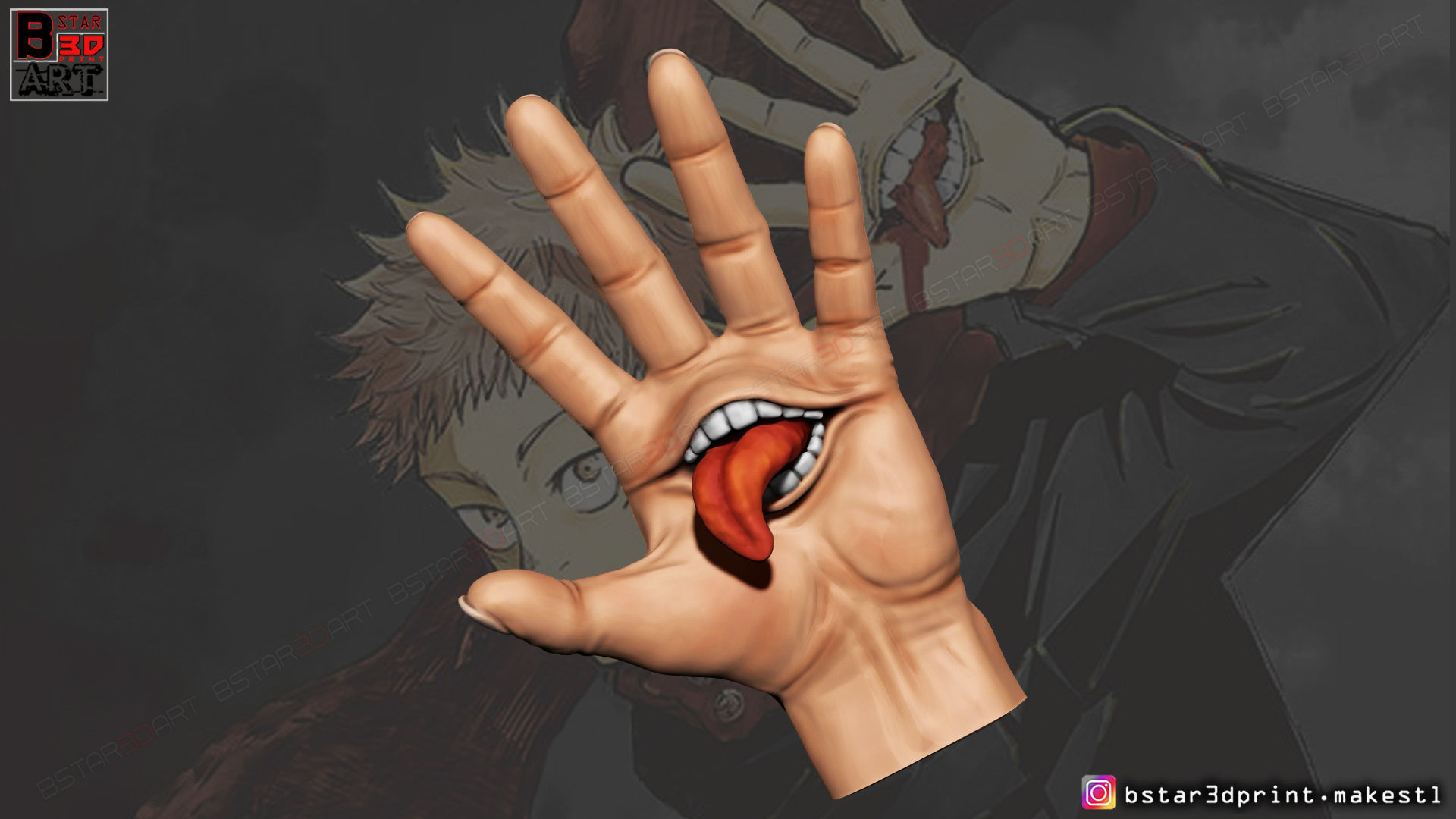 Yuji Itadori hand - Sukuna mouth - Jujutsu Kaisen Cosplay Decor 3D print model_6