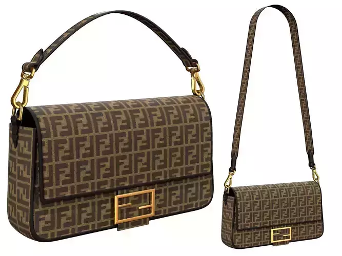 Fendi Baguette Bag Brown Fabric Low-poly 3D model