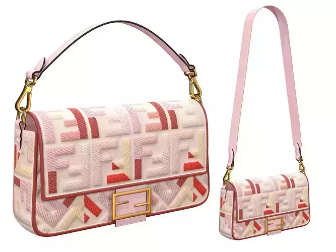 Fendi Baguette Bag Colors Rose Low-poly 3D model
