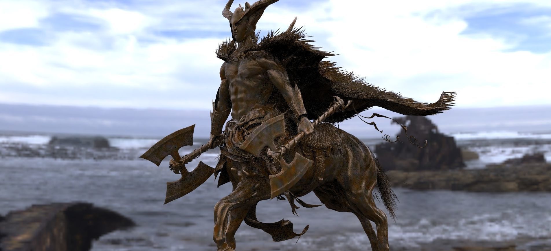 Centaur demon riding horse near ocean 3D model_2