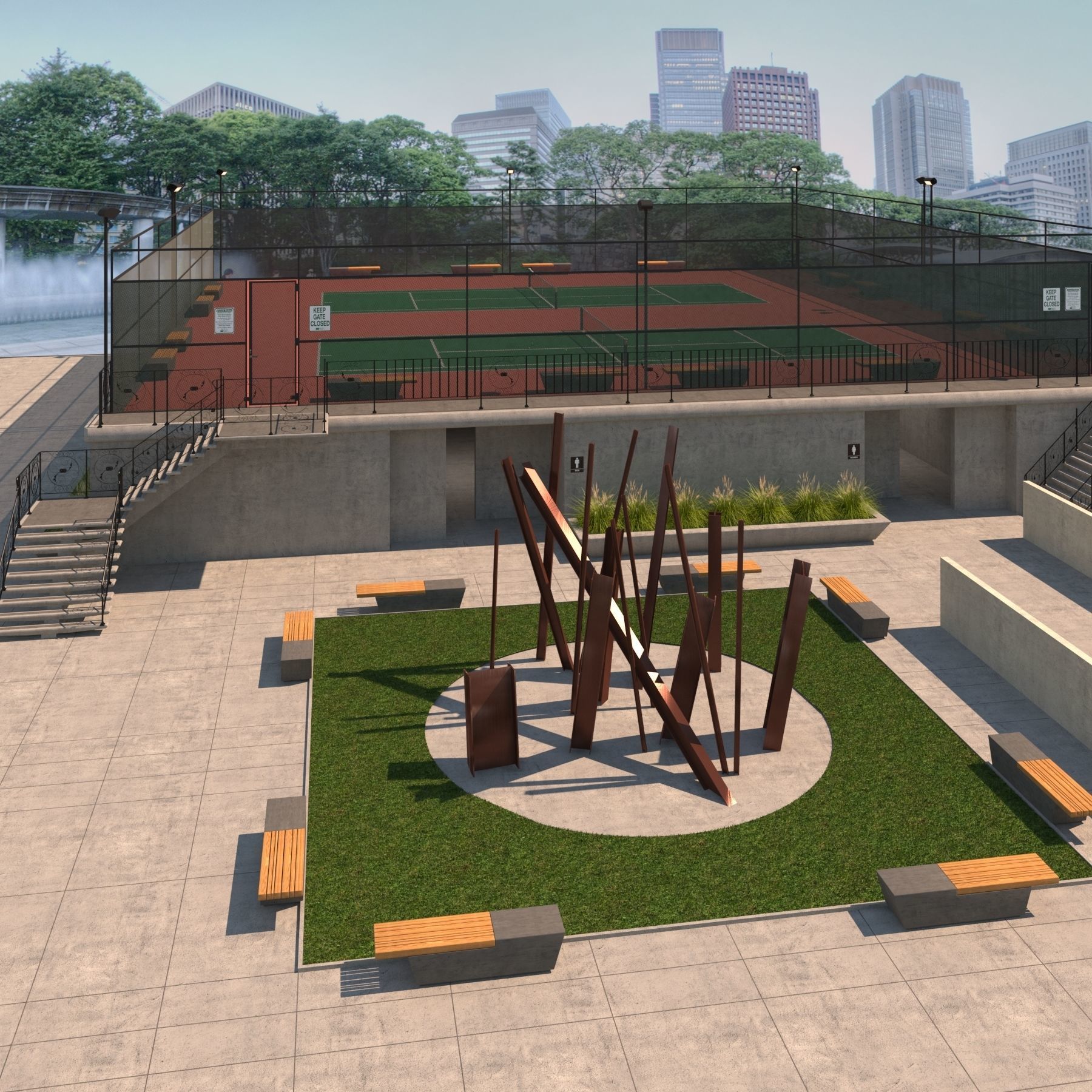 Raised Tennis Courts - Vray 3D model_8