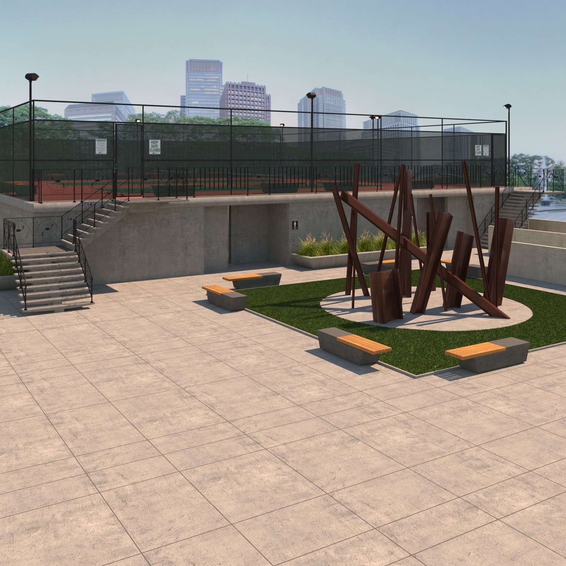 Raised Tennis Courts - Vray 3D model_4