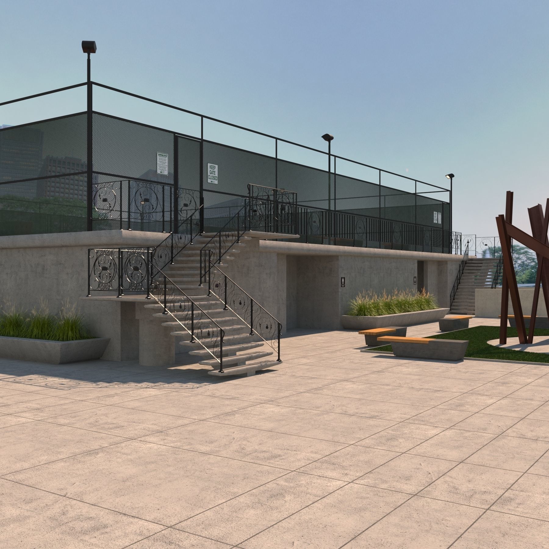 Raised Tennis Courts - Vray 3D model_1