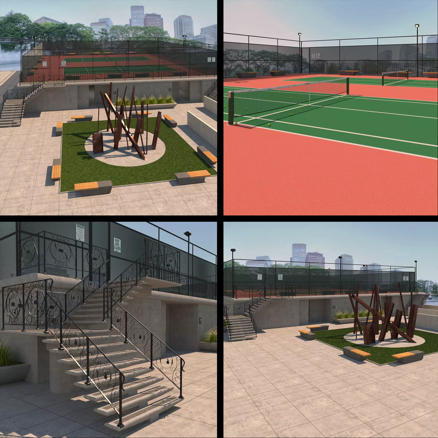 Raised Tennis Courts - Vray 3D model_0