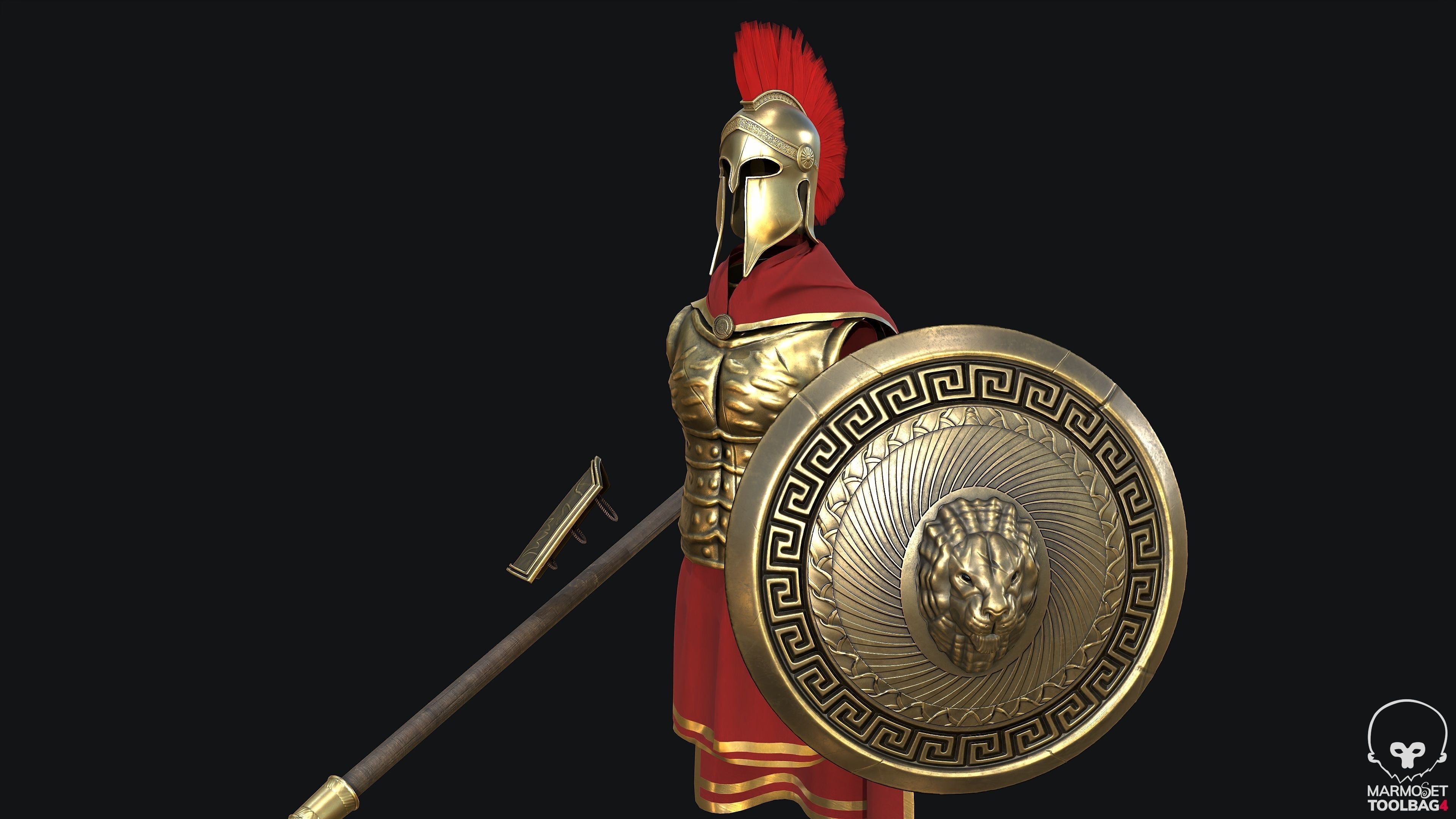 Modular Spartan Full Body Character Dress and Items Low-poly 3D model_4