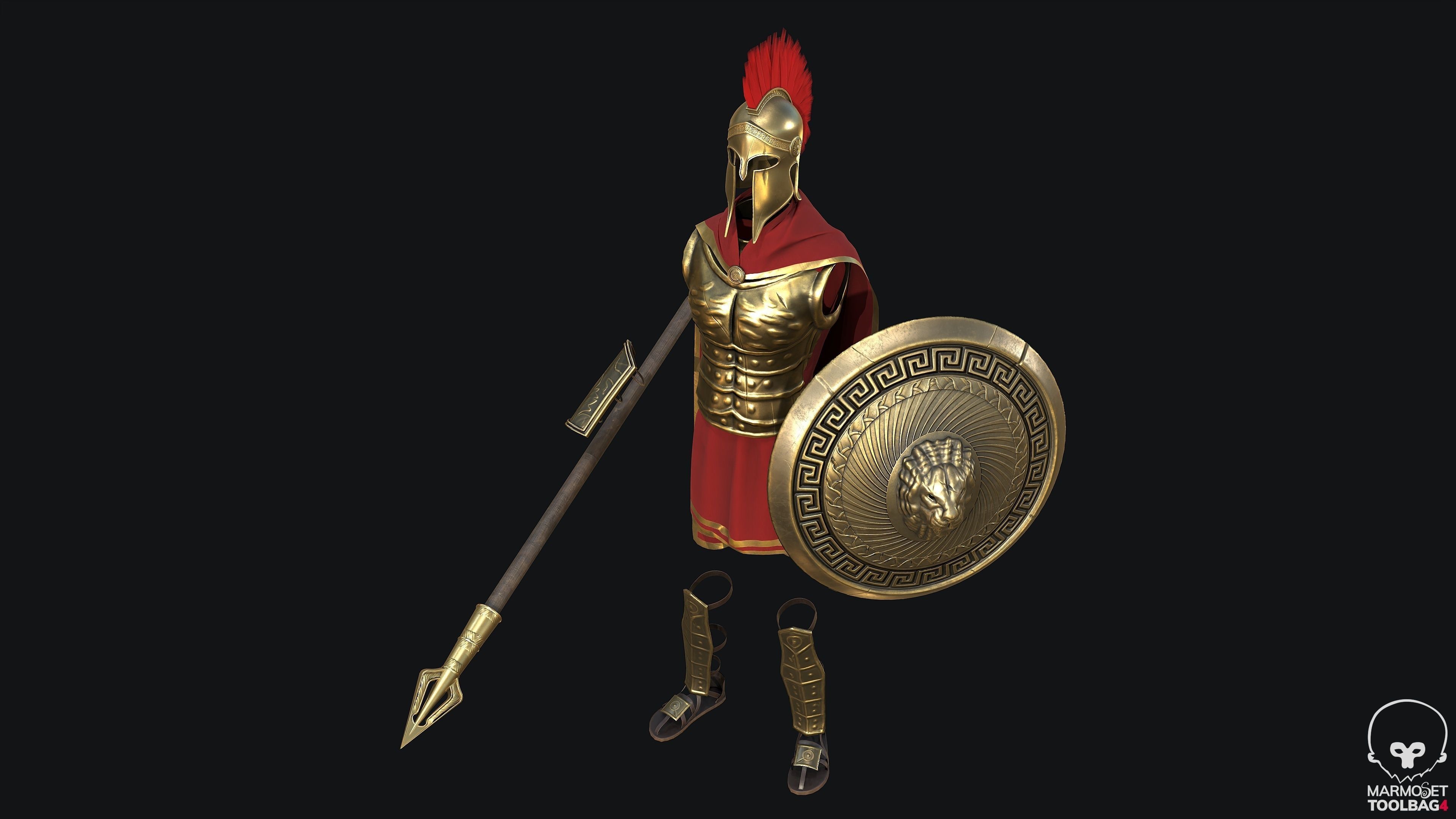 Modular Spartan Full Body Character Dress and Items Low-poly 3D model_8