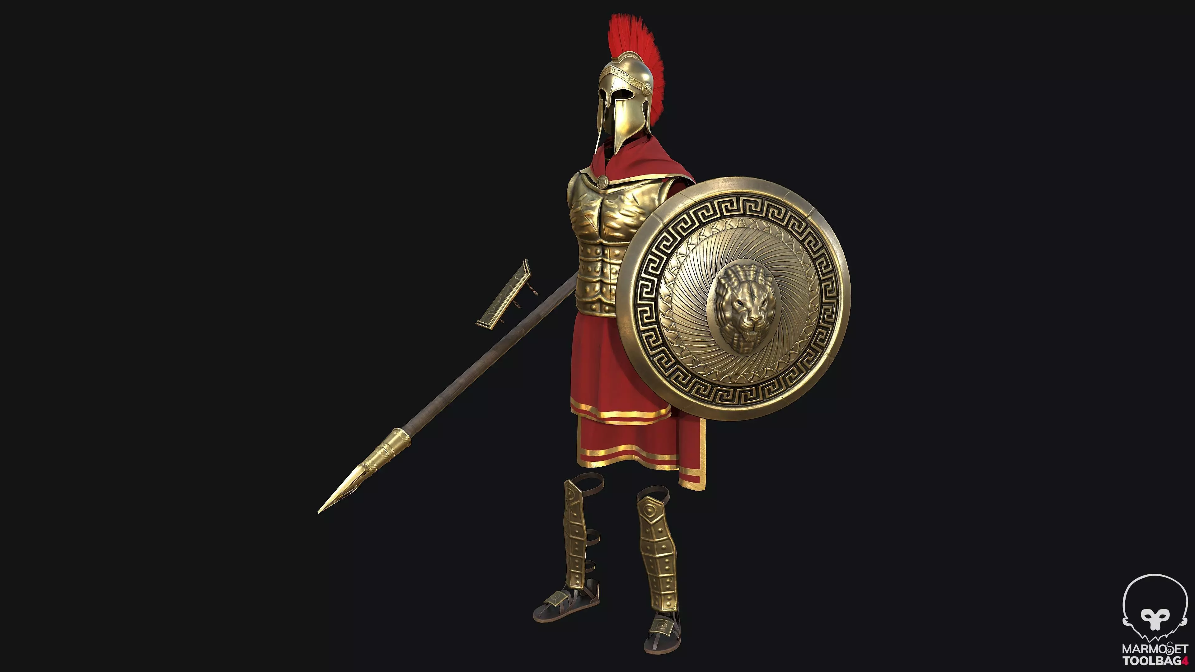 Modular Spartan Full Body Character Dress and Items Low-poly 3D model_0