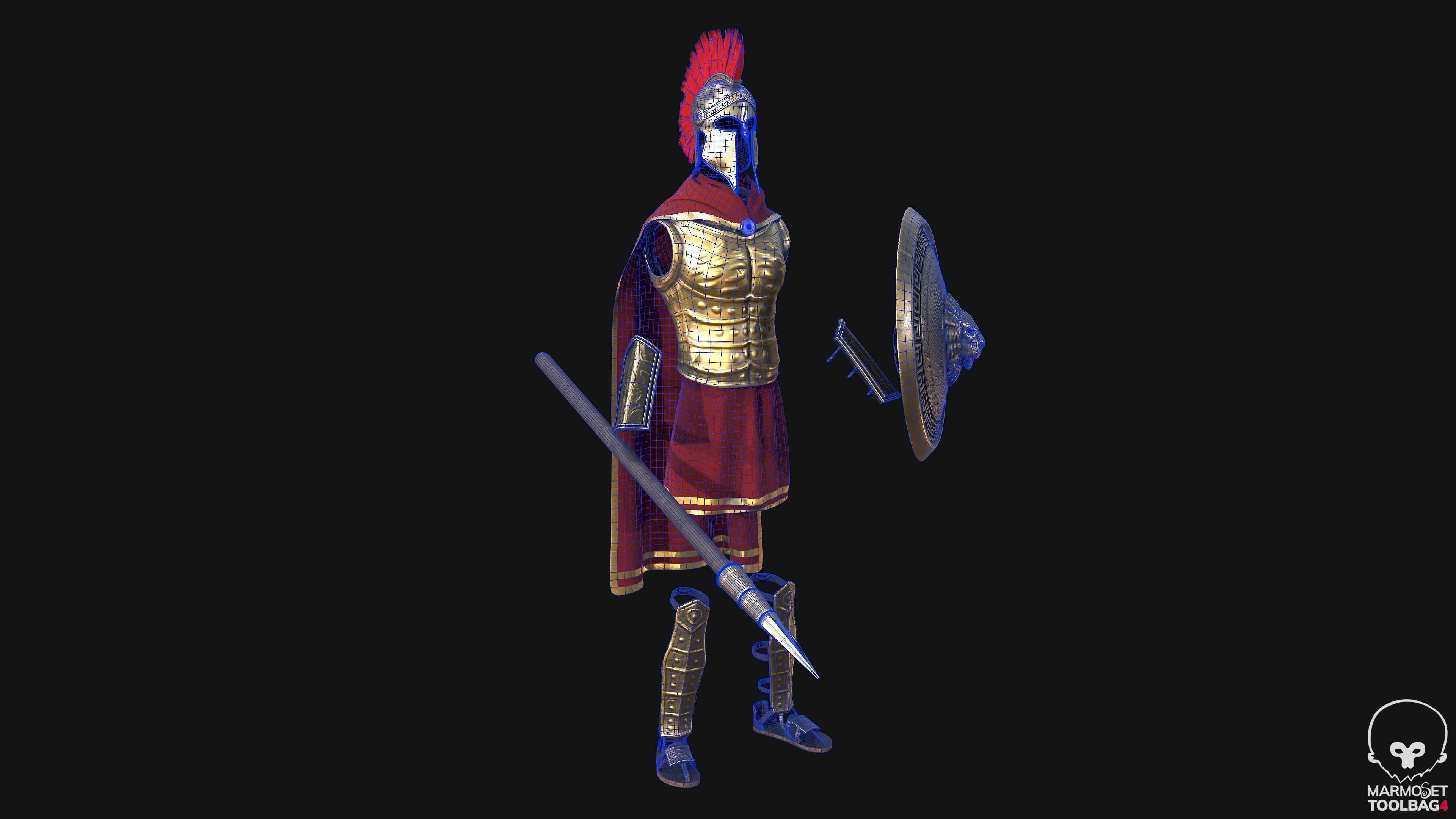 Modular Spartan Full Body Character Dress and Items Low-poly 3D model_2