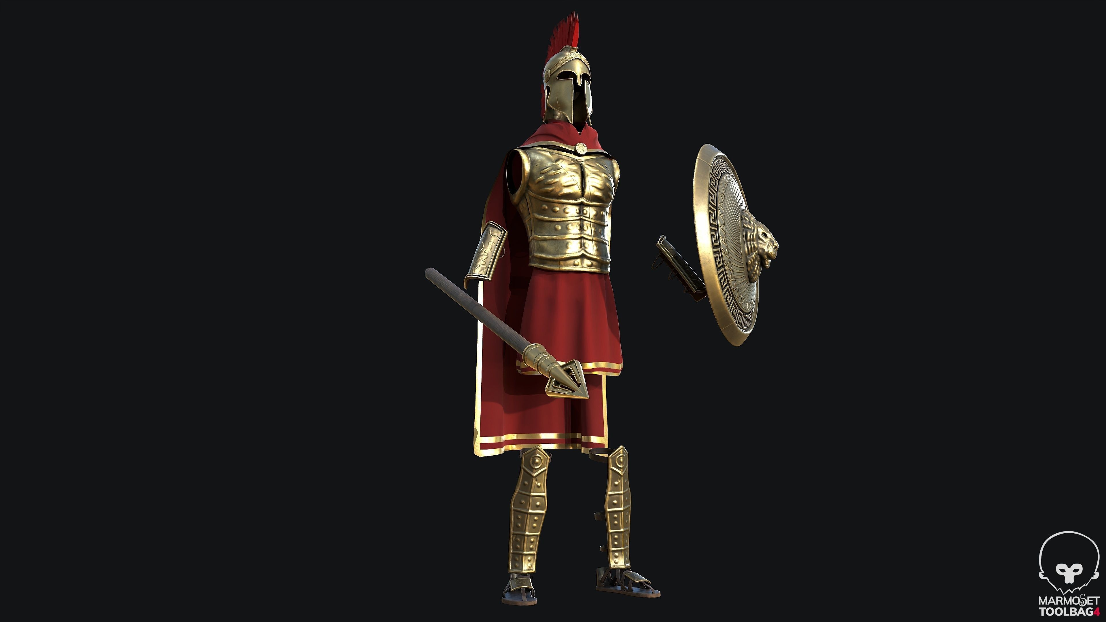 Modular Spartan Full Body Character Dress and Items Low-poly 3D model_7