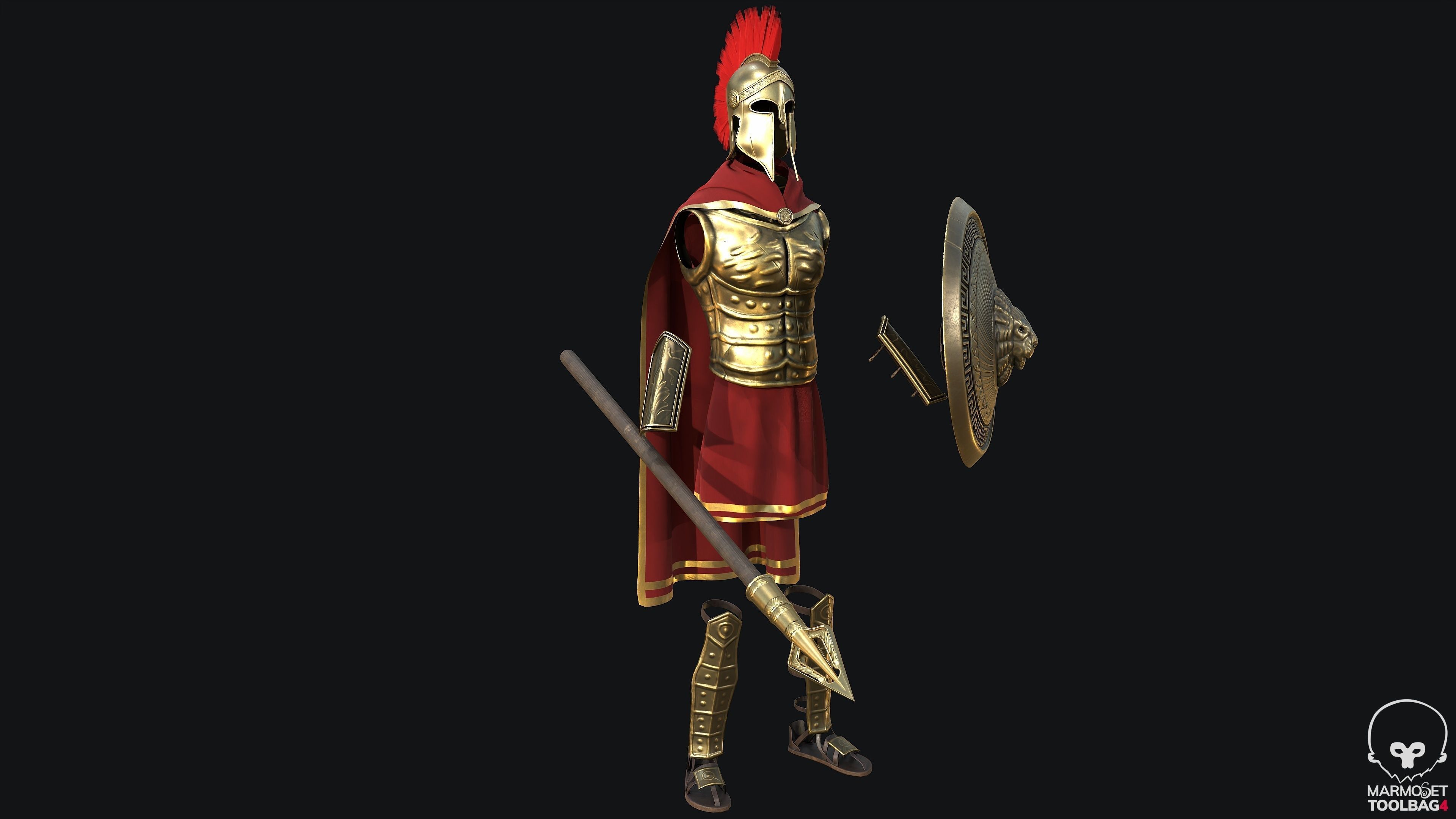 Modular Spartan Full Body Character Dress and Items Low-poly 3D model_1