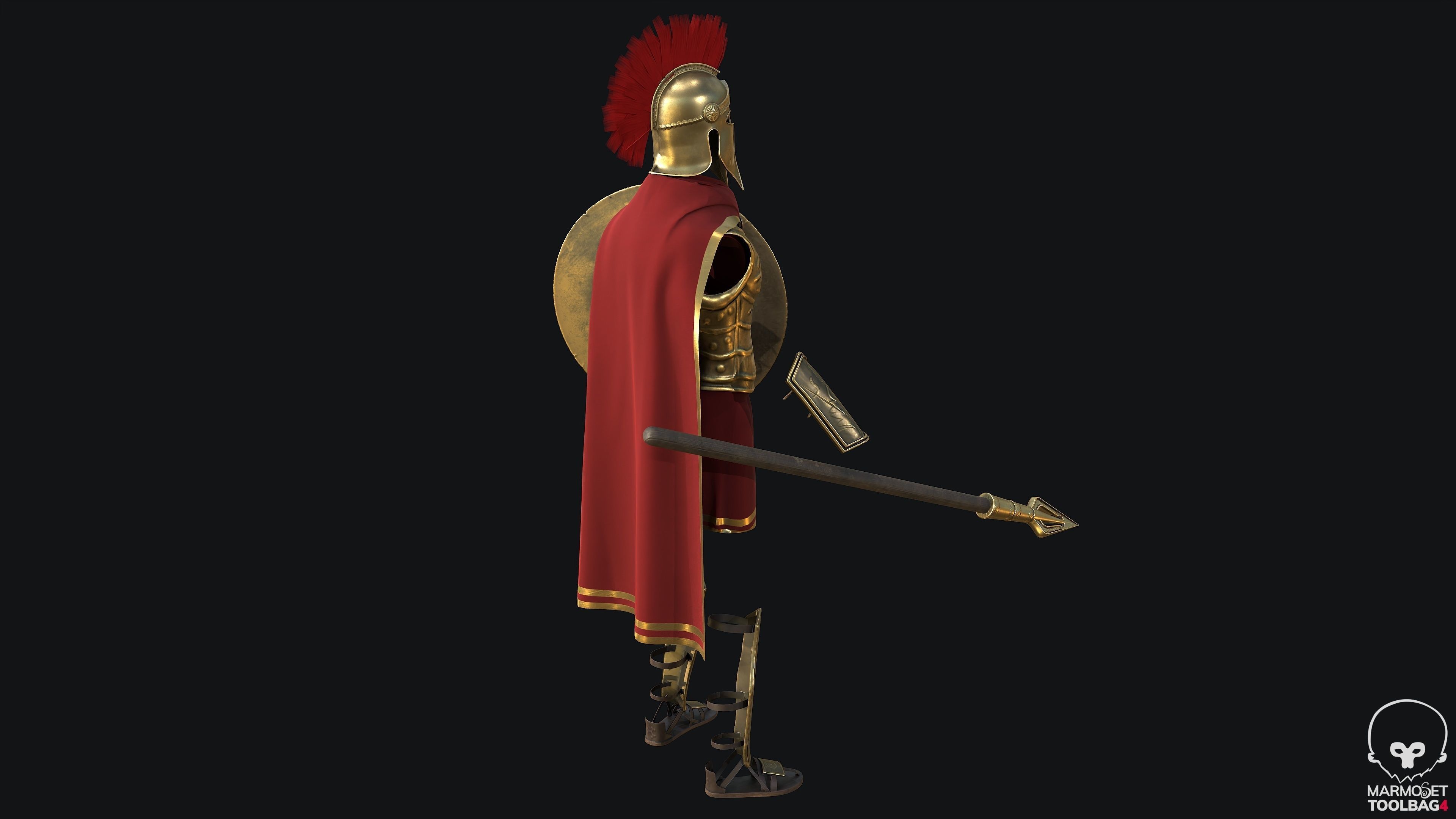 Modular Spartan Full Body Character Dress and Items Low-poly 3D model_6