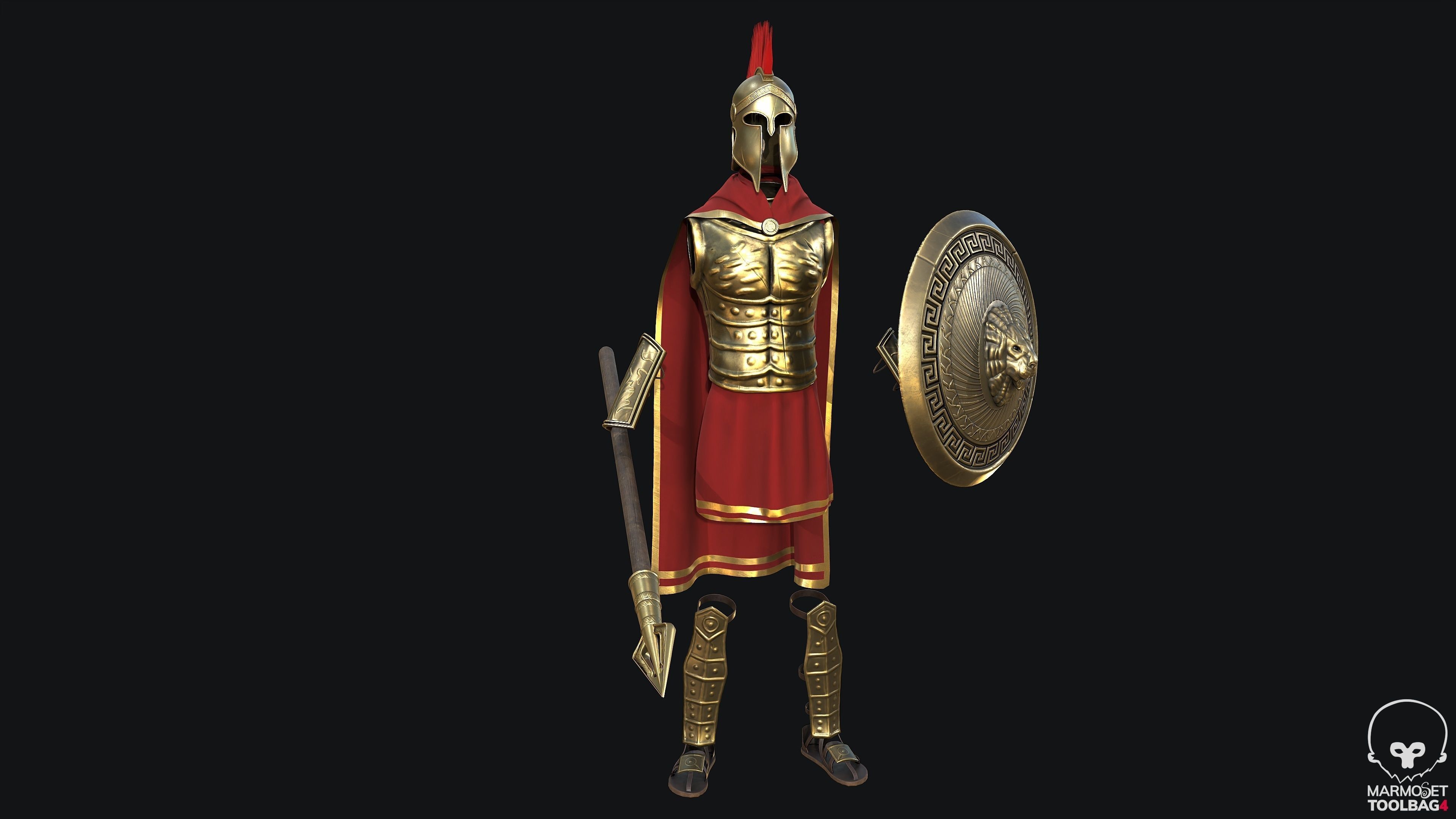 Modular Spartan Full Body Character Dress and Items Low-poly 3D model_3