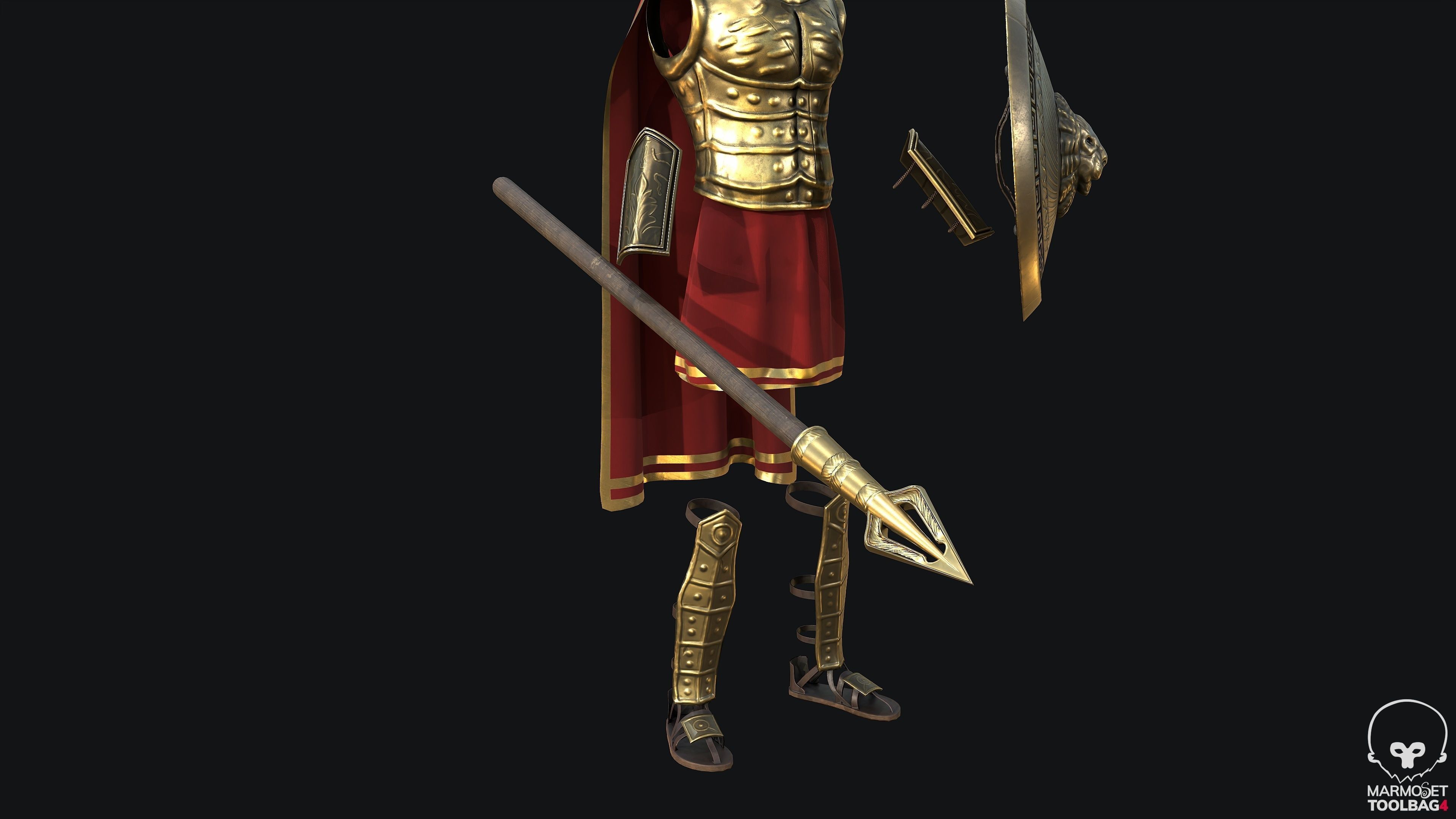 Modular Spartan Full Body Character Dress and Items Low-poly 3D model_5