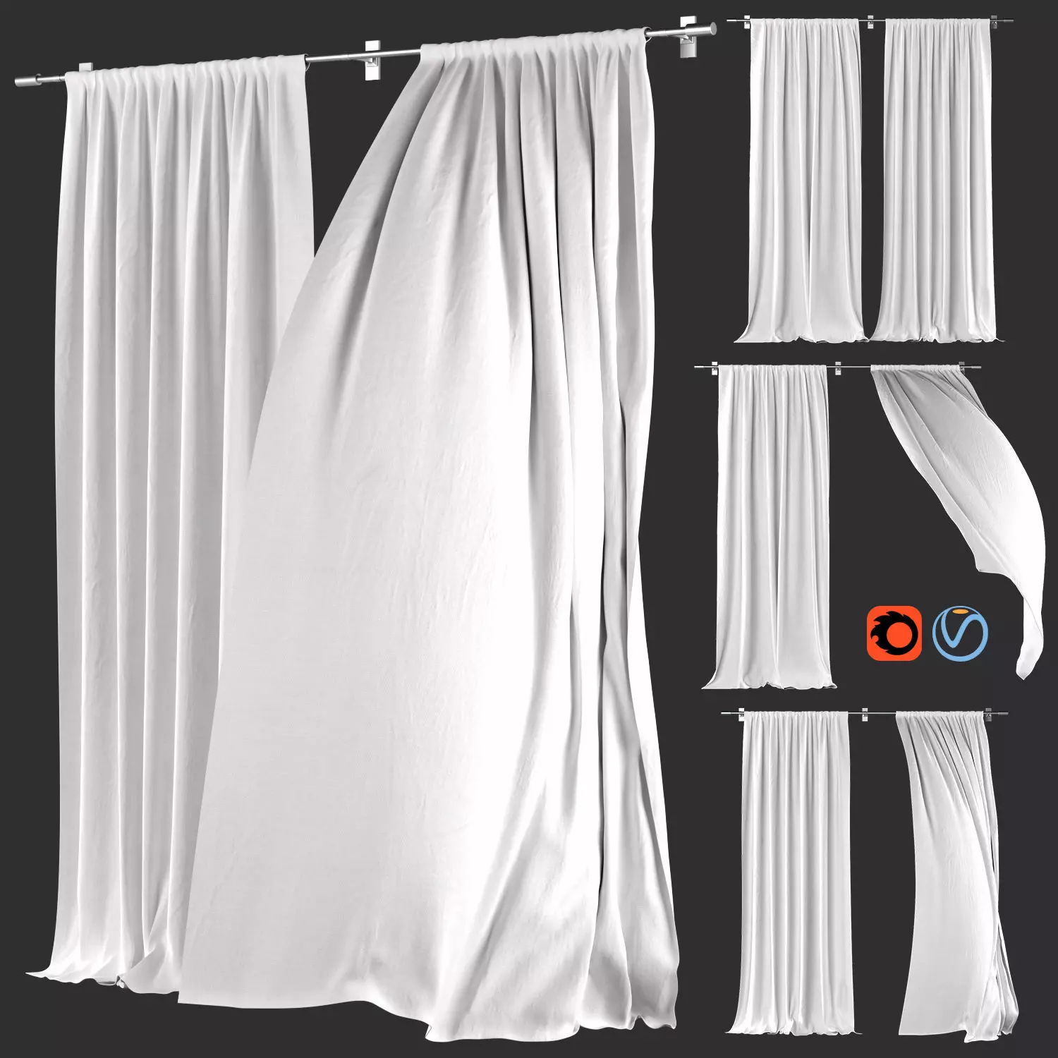Curtains 134 White Linen Wind 3D model