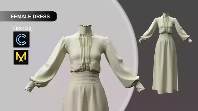 Dress Vintage Style Marvelous Designer 3D model