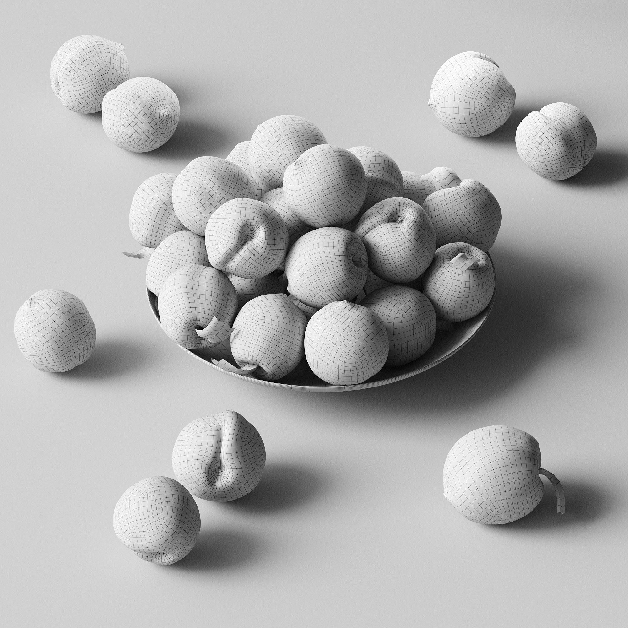 Peaches on a plate Low-poly 3D model_3