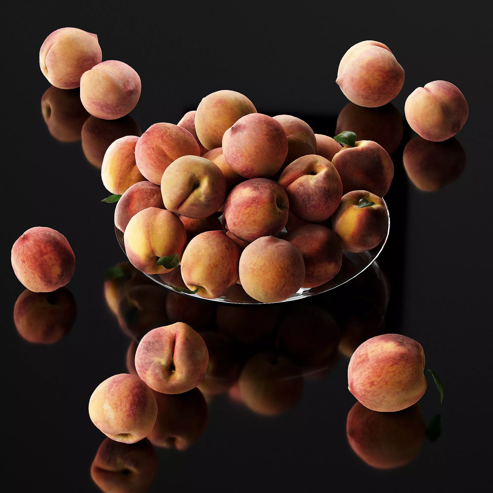 Peaches on a plate Low-poly 3D model_0