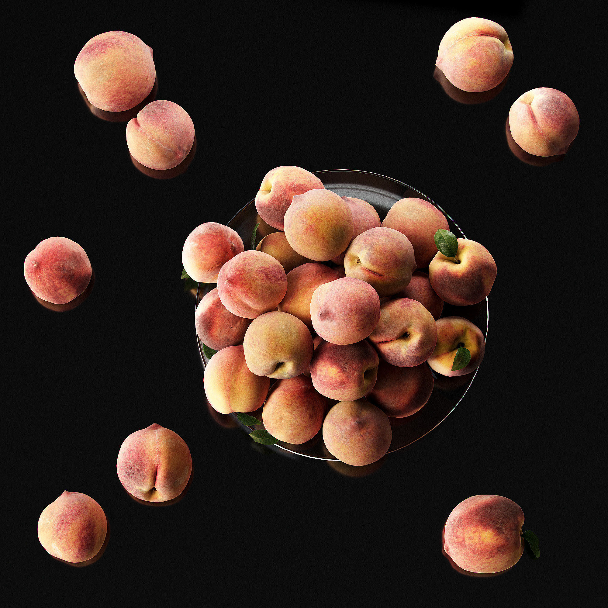 Peaches on a plate Low-poly 3D model_1