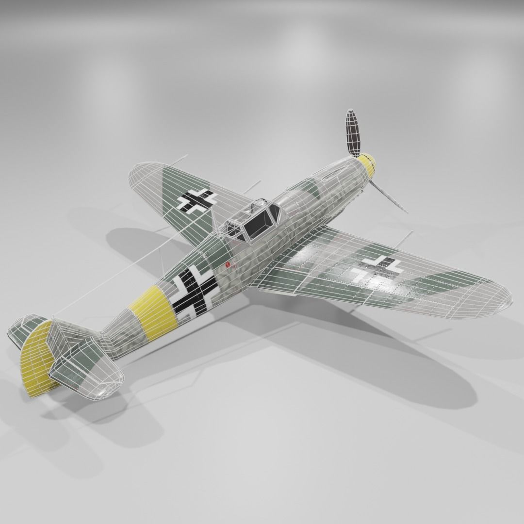 Messerschmitt Bf 109 F-1 Fighter Aircraft  Low-poly 3D model_7