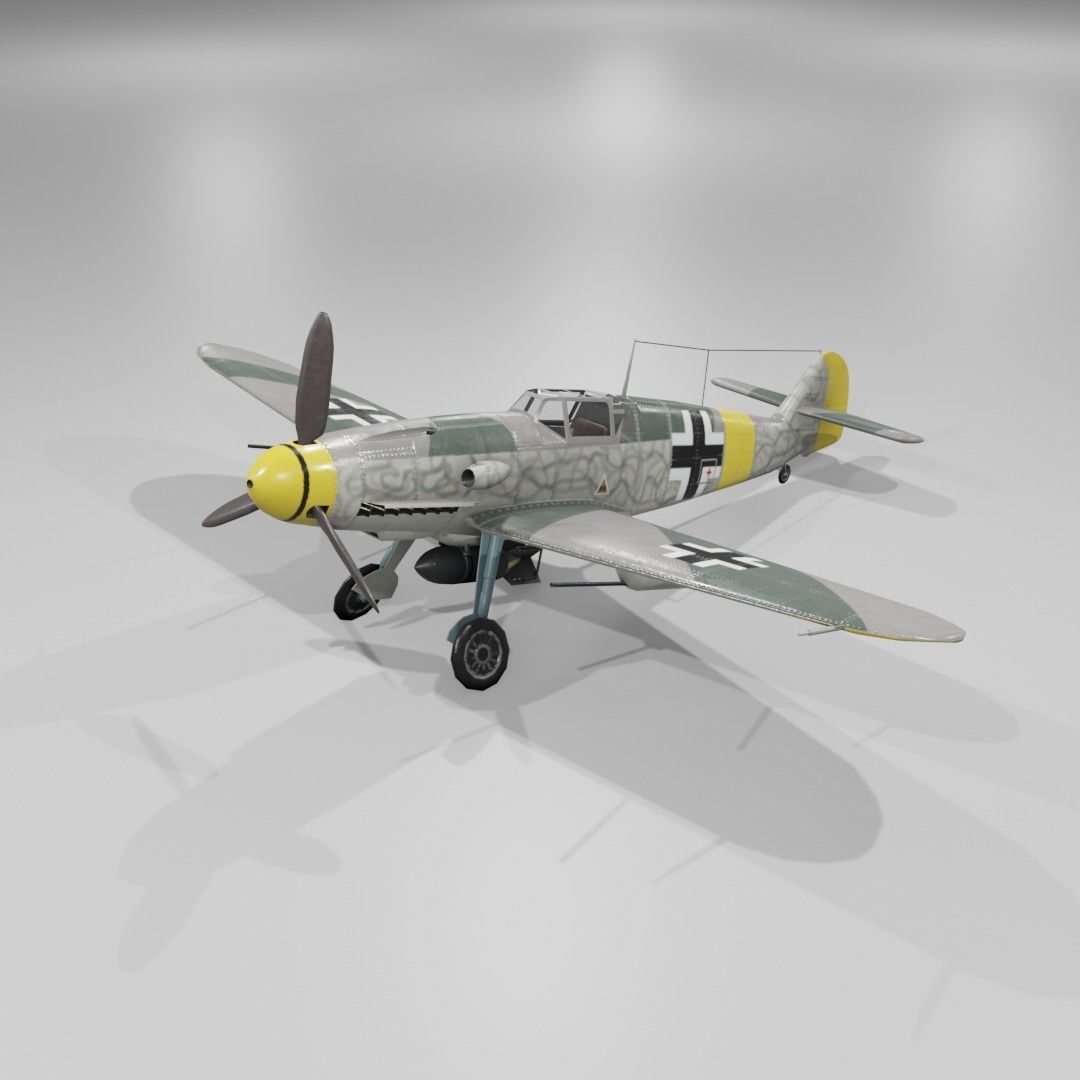 Messerschmitt Bf 109 F-1 Fighter Aircraft  Low-poly 3D model_14